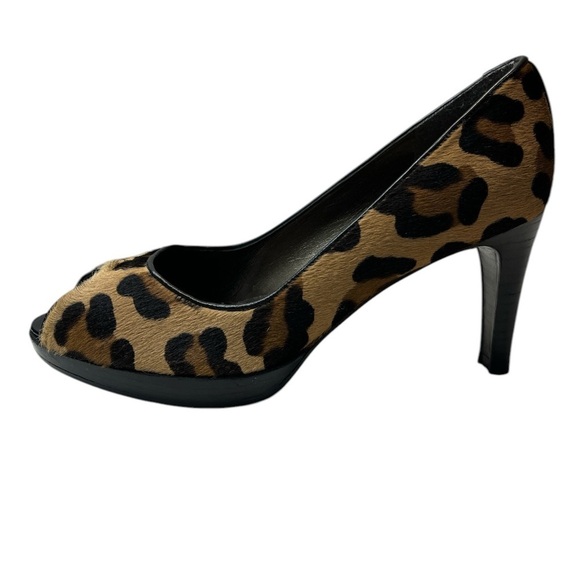 Stuart Weitzman Shoes - Stuart Weitzman Platform Leather Leopard Print Peep Toe Heels, size 7